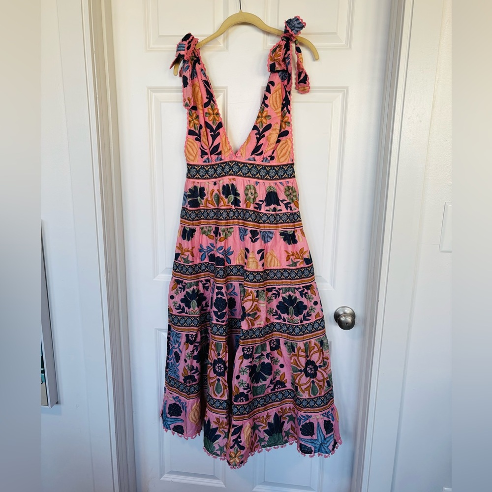 FARM Rio Floral Pink V-neck Dress